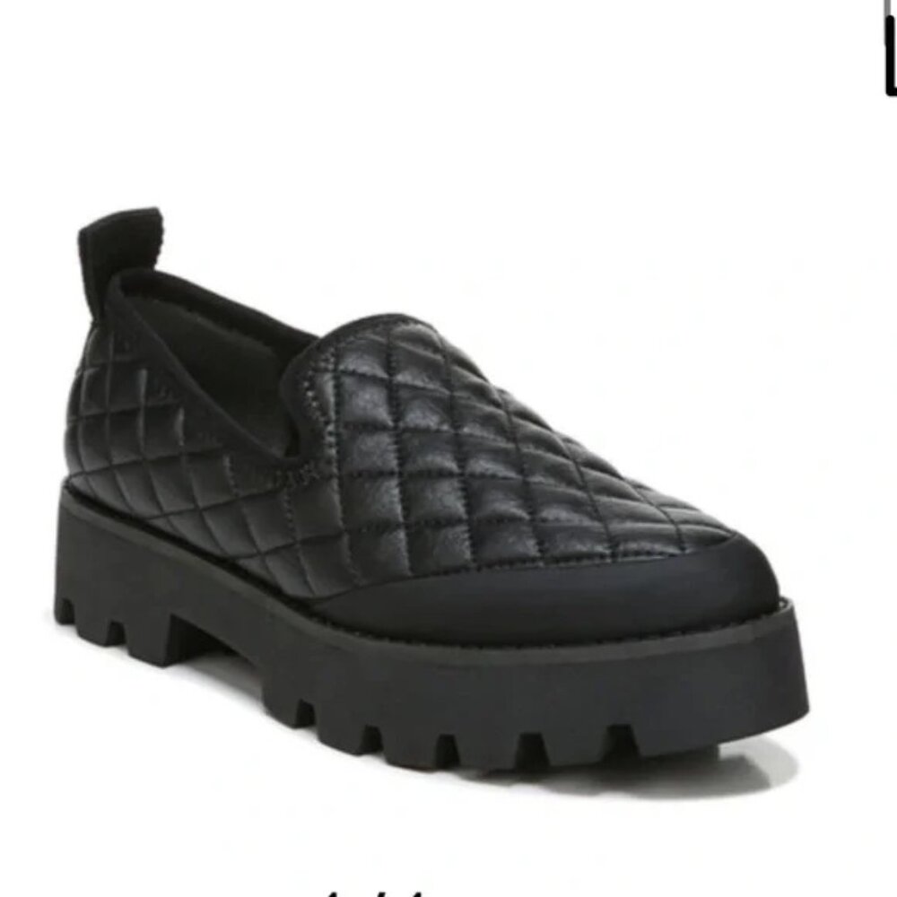 Franco Sarto Bando black quilted loafer slip-on shoes platform lug sole